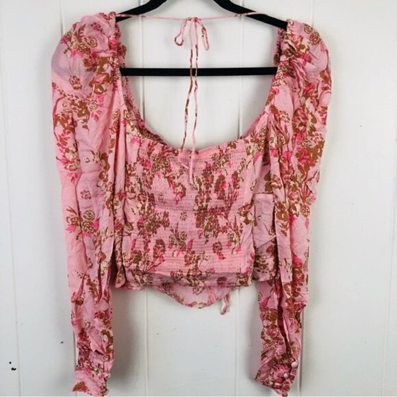 Free People Womens Hilary Printed Long Sleeve Pink Floral Top Medium - Picture 6 of 15